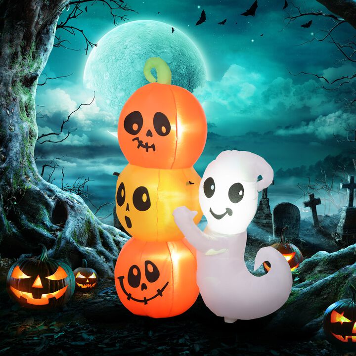 5ft Halloween Inflatable Ghost with Pumpkin Lighted Waterproof Outdoor Yard Decoration with LED Lights
