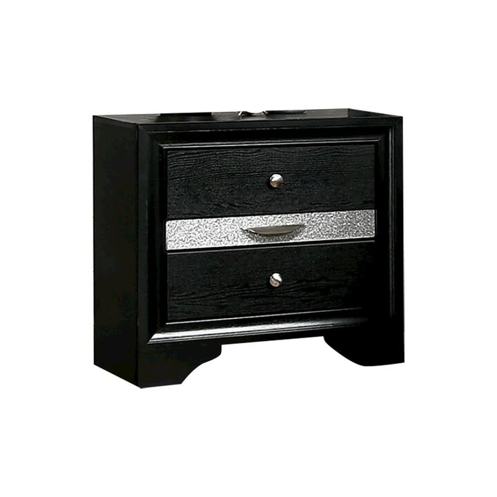 Simple Relax 2 Drawers Wooden Night Stand with Round Handle Design in Black