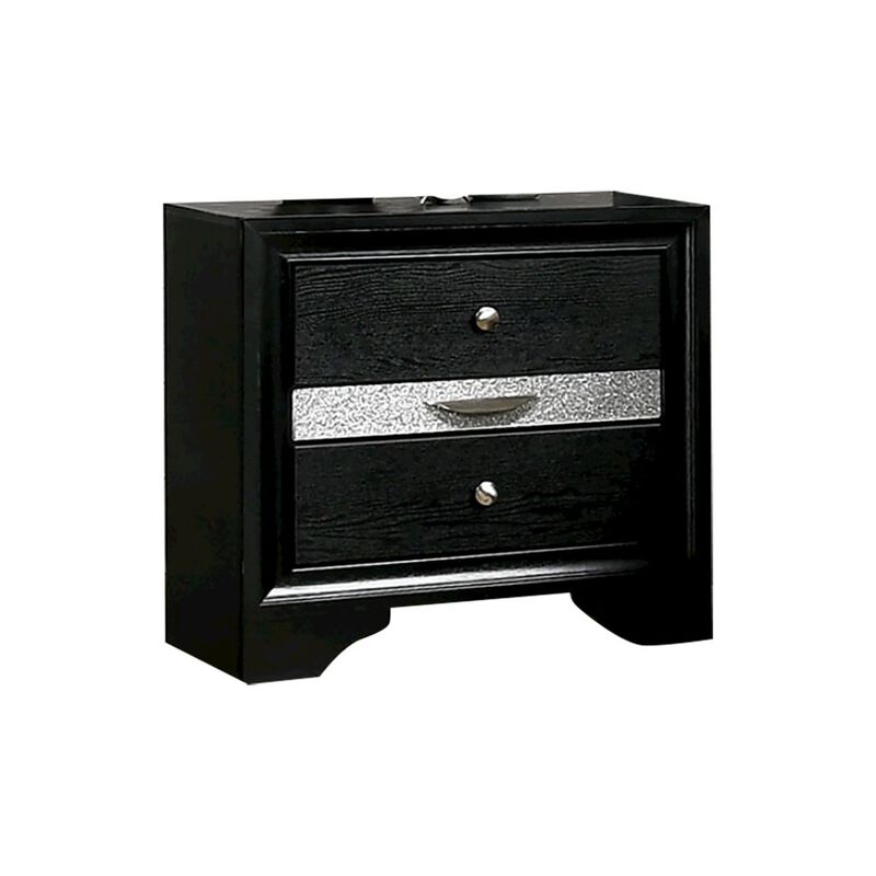 Simple Relax 2 Drawers Wooden Night Stand with Round Handle Design in Black image number 0