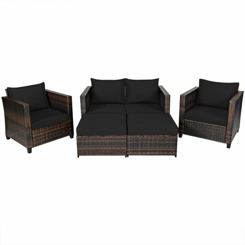 Hivvago 5 Pieces Patio Rattan Furniture Set with Removable Cushions