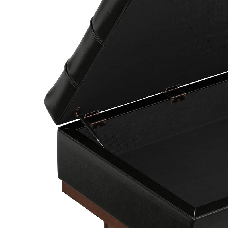 Mariah 34 inch Wide Contemporary Rectangle Coffee Table Storage Ottoman in Midnight Black  PU Black faux leather, Assembled image number 9