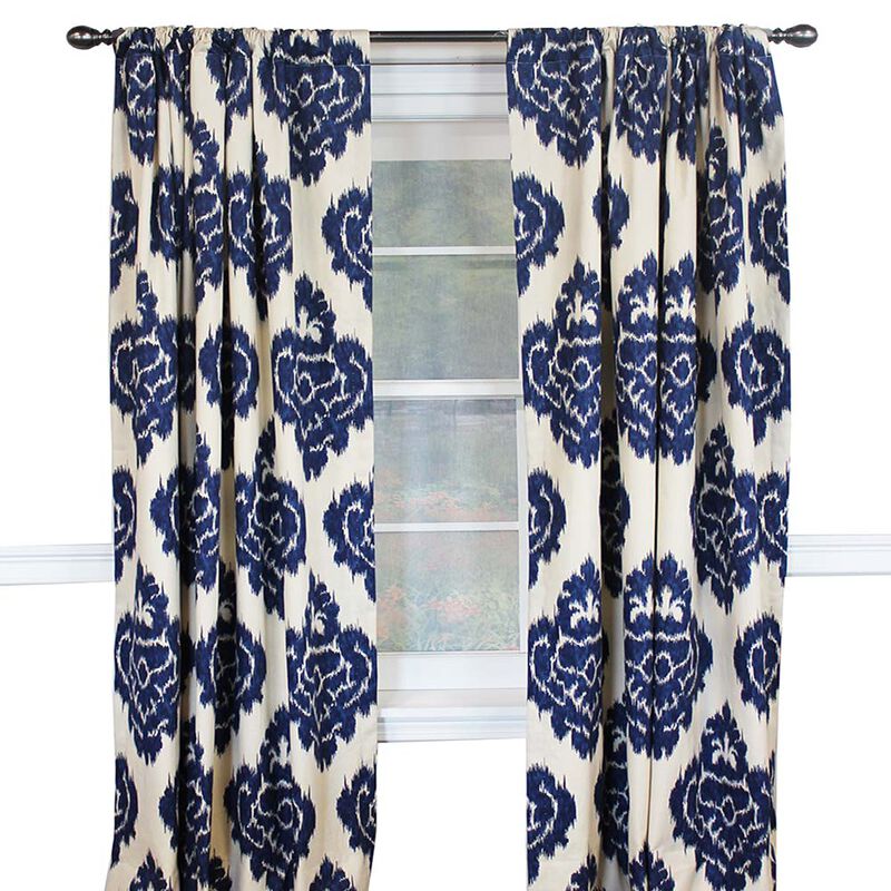 RLF Home Flame Large Damask Flame Design Pair Of Lined Panels 3" Rod Pocket (Pair) 100" x 84" Navy Blue/Ivory