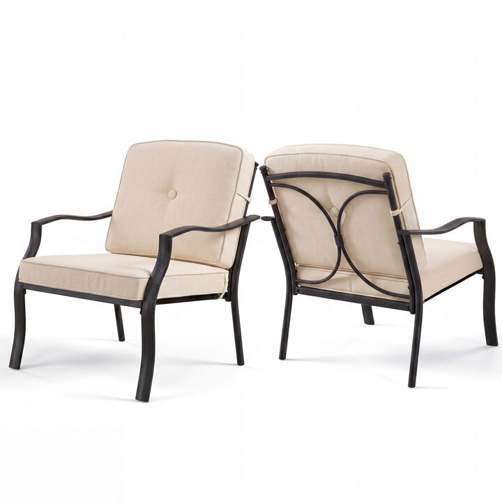 Set of 2 Patio Metal Chairs with Seat and Back Cushions for Outdoor