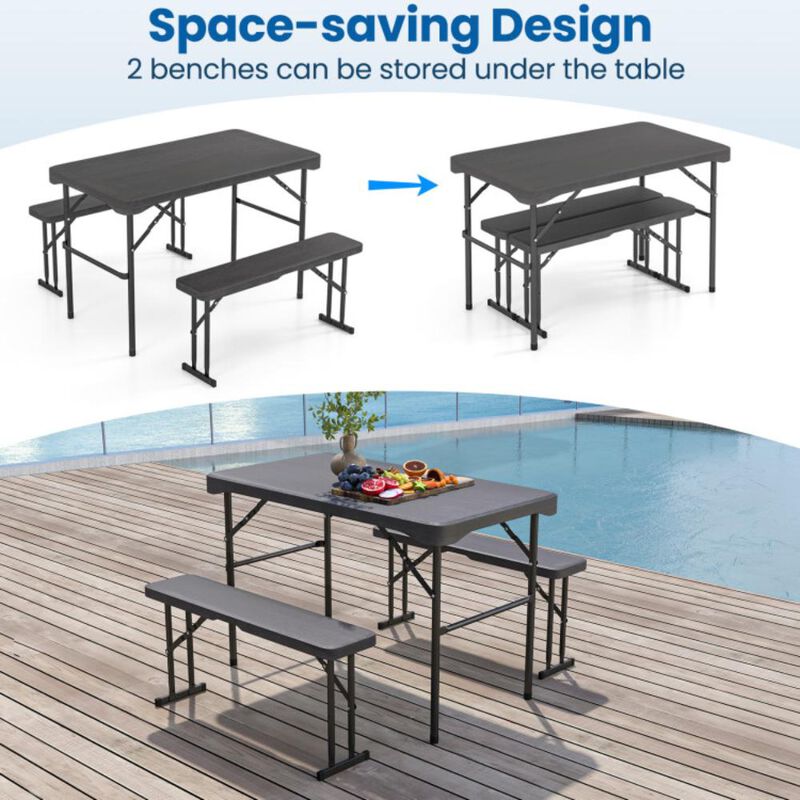 Hivvago Outdoor Folding Table Bench Set w All-Weather HDPE Tabletop and Sturdy Metal Frame