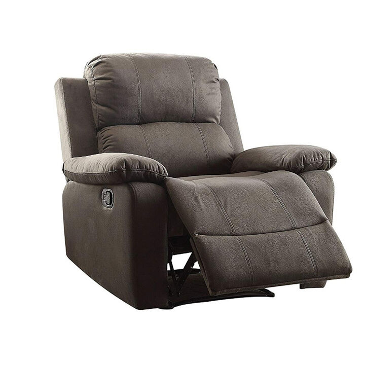 Contemporary Style Upholstered Recliner with Cushioned Armrests, Charcoal Gray-Benzara
