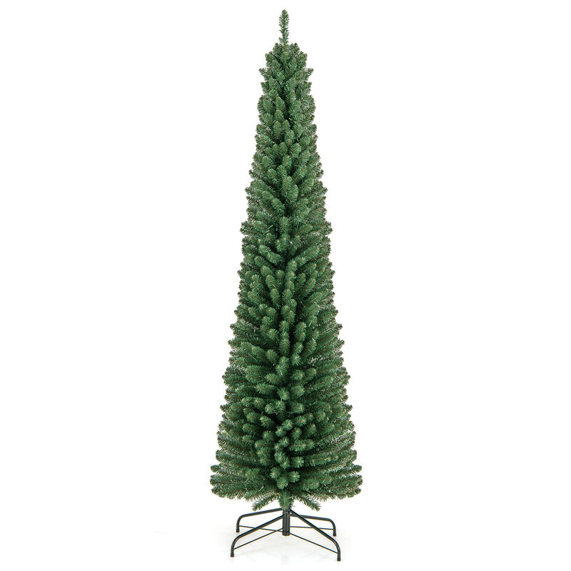 Pencil Christmas Tree with Memory Wire Branches and Warm LED Lights, Slim Design