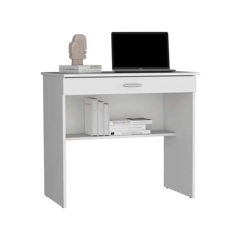 DEPOT E-SHOP Montana Storage Desk, Spacious Stylish with Drawer and Shelf, White