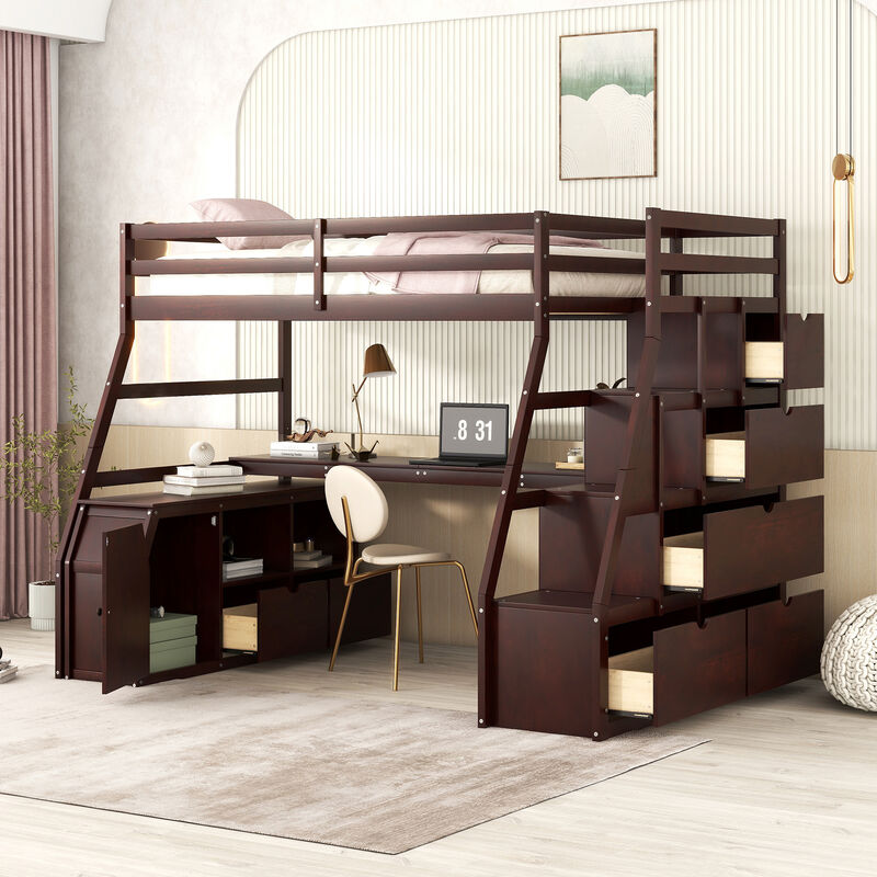 Merax Loft Bed with 7 Drawers and Desk