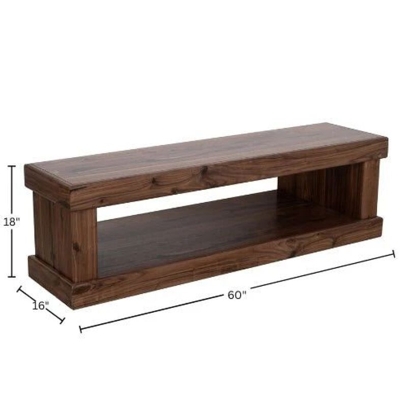 Kima Entryway Bench, Open Lower Shelf, 60 Inch Walnut Brown Wood image number 7