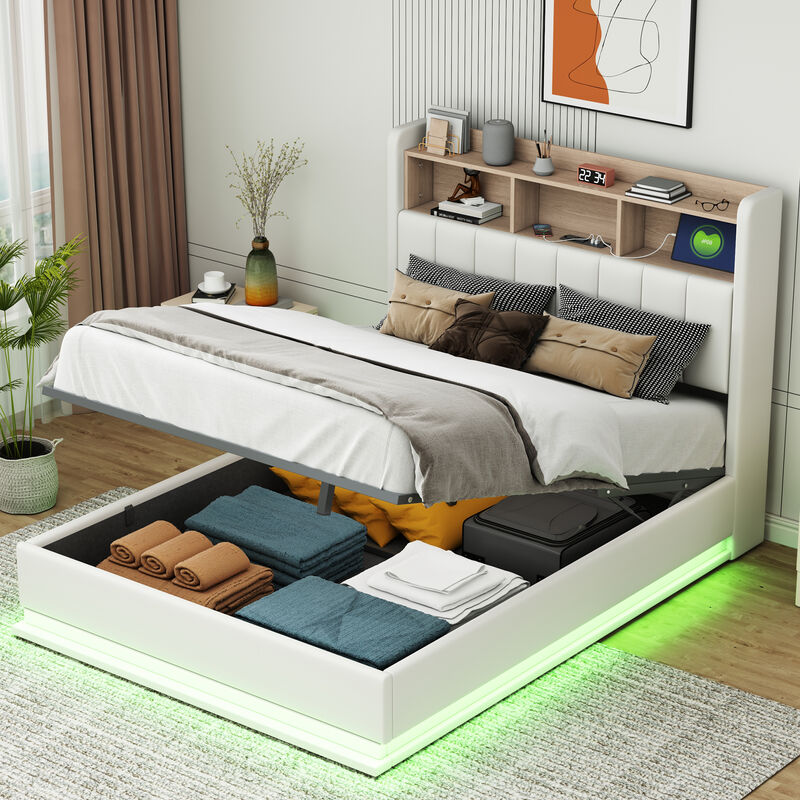 Merax Upholstered Platform Bed with Storage Headboard