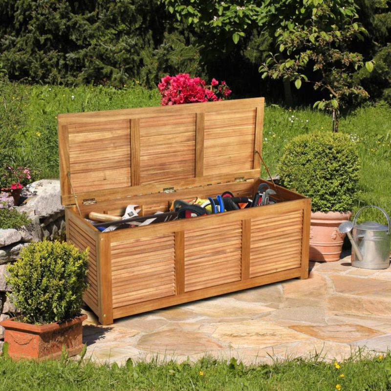 Hivvago 47 Gallon Acacia Wood Storage Bench Box for Patio Garden Deck