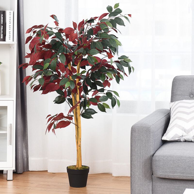4-Foot Tall Artificial Ficus Tree with Nursery Pot &ndash; Realistic Indoor Plant Decoration