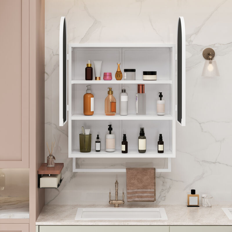ELEMENT ACE Modern Double-Arched Mirror Cabinet with Adjustable Shelves and Towel Rack for Bathroom Organization and Storage image number 5
