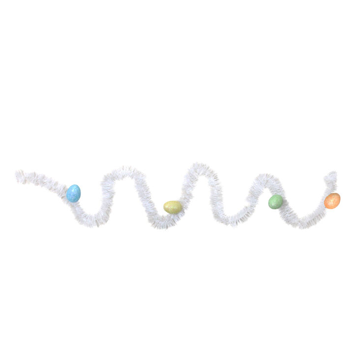 25' White Spring Tinsel Garland with Easter Eggs - Unlit