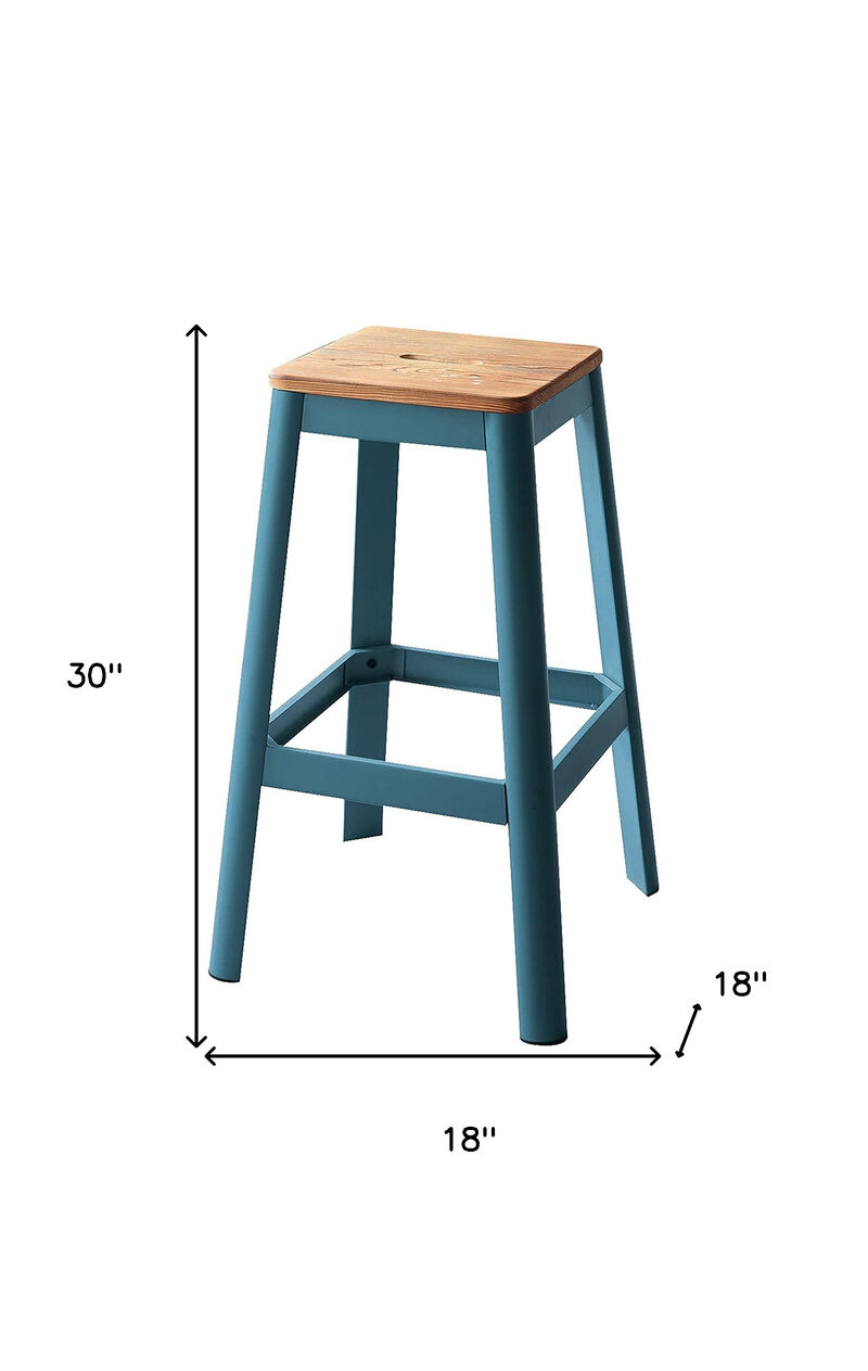 Industrial Solid Wood Seat Bar Chair with Metal Frame, Counter Height Stool