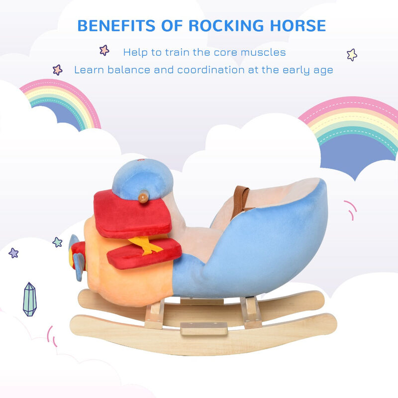 Kids Plush Ride On Rocking Horse Airplane Chair with Nursery Rhyme Sounds