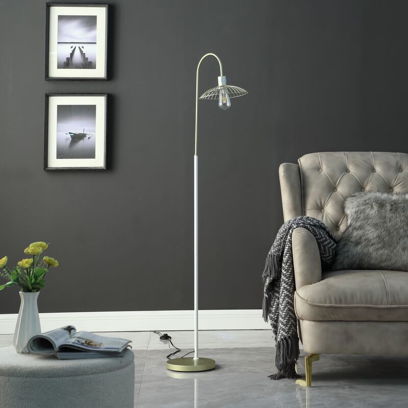 Hivvago 64" Gold And White Arched Floor Lamp With Gold Metal Cage Shade