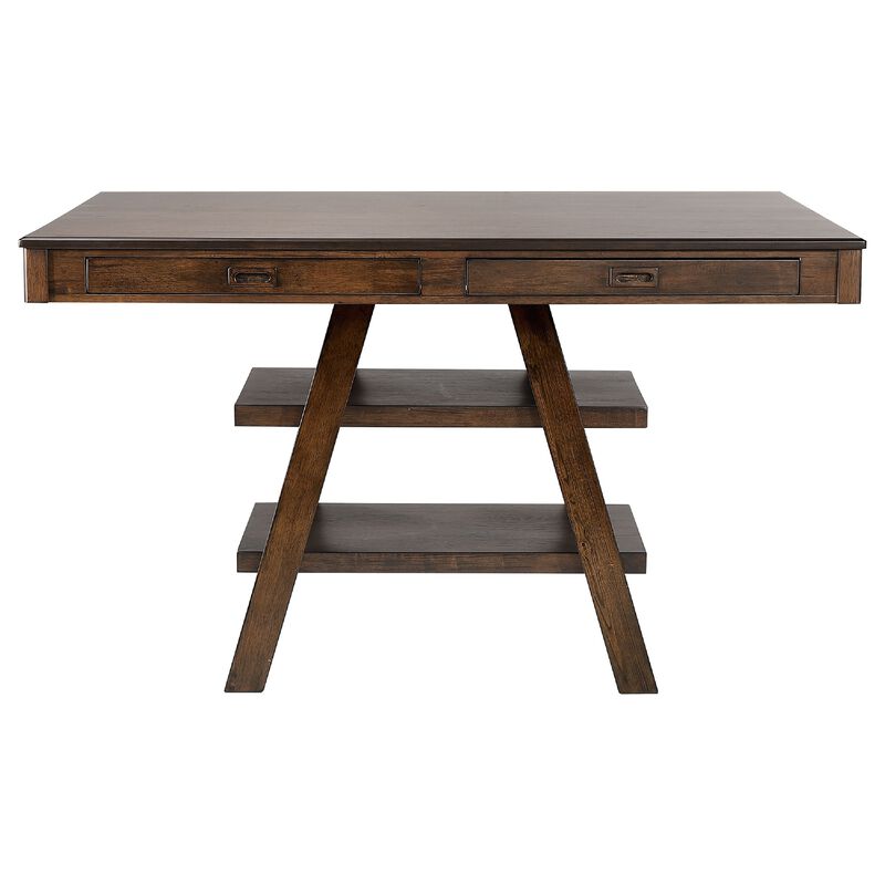 Wey 5pc Counter Height Dining Table and 4 Chairs Set, Brown, 2 Shelves - Benzara