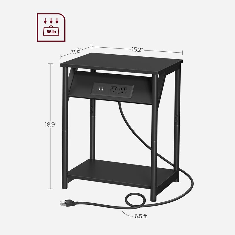 End Table Duo with Built-In Charger &ndash; Set of 2 Tables with USB Ports and AC Power Outlets for Living Spaces