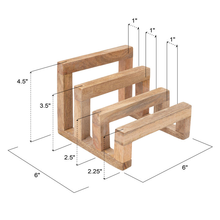 6 Inches Mango Wood Cutting Board Stand with 3 Sections for Kitchen, Natural
