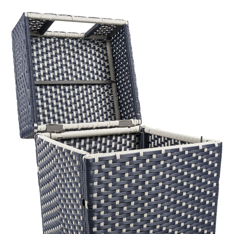 Keaton Modern All-Weather Wicker/Metal Lidded Hideaway Outdoor Trash Can