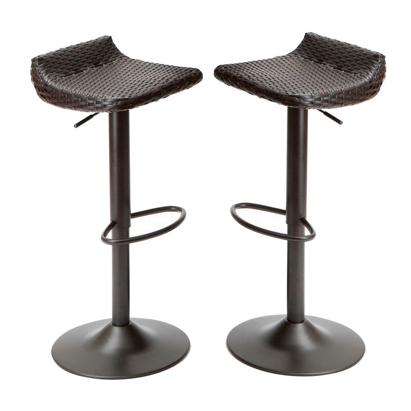Max 34 Inch Outdoor Barstool, Black Resin Woven Wicker, Foldable, Set of 2-Benzara image number 1