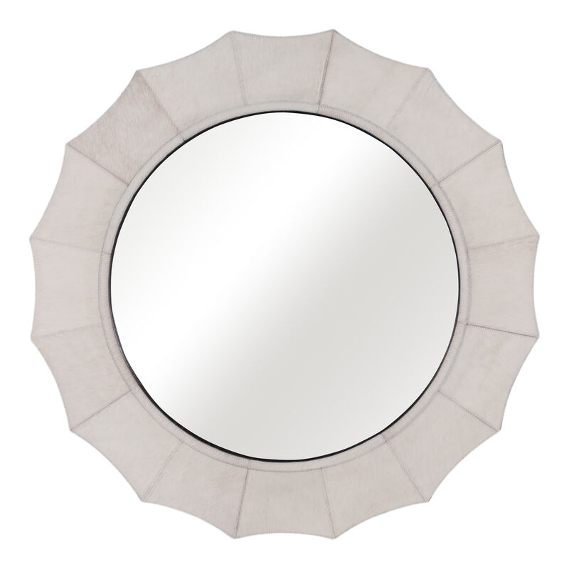 42x42" Inverted Scallop Hair On Hide Mirror, Ivory image number 0