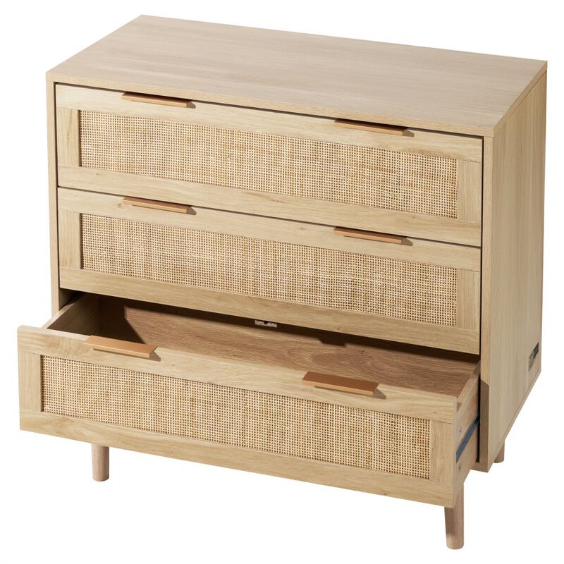 3 Drawer Rattan Dresser Chest of Drawers with Storage for Bedroom Living Room Hallway image number 2