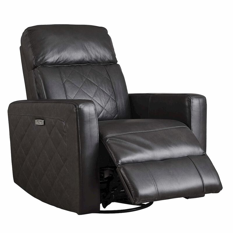 Westwood Design Soho Wood Leather Power-USB Glider Recliner in Oxford Gray