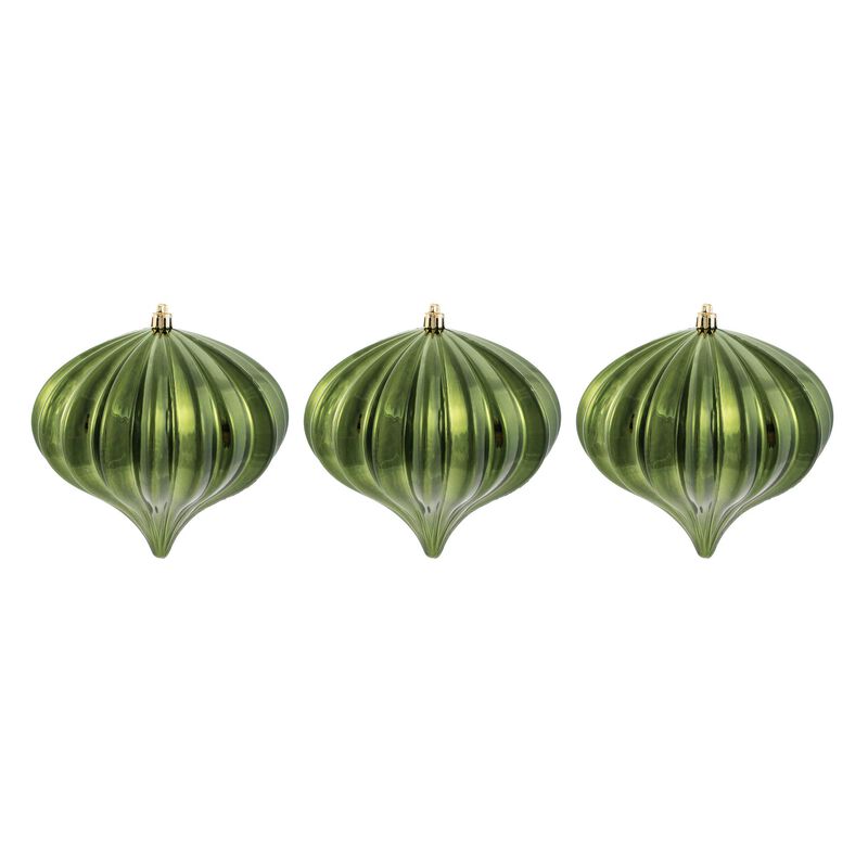 Vickerman 5.7" Moss Green Shiny Onion Christmas Ornament, UV Treated, Set of 3 image number 4
