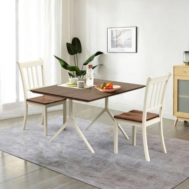 Hivvago Set of 2 Solid Wood White Mission Style Armless Dining Chair with Brown Seat