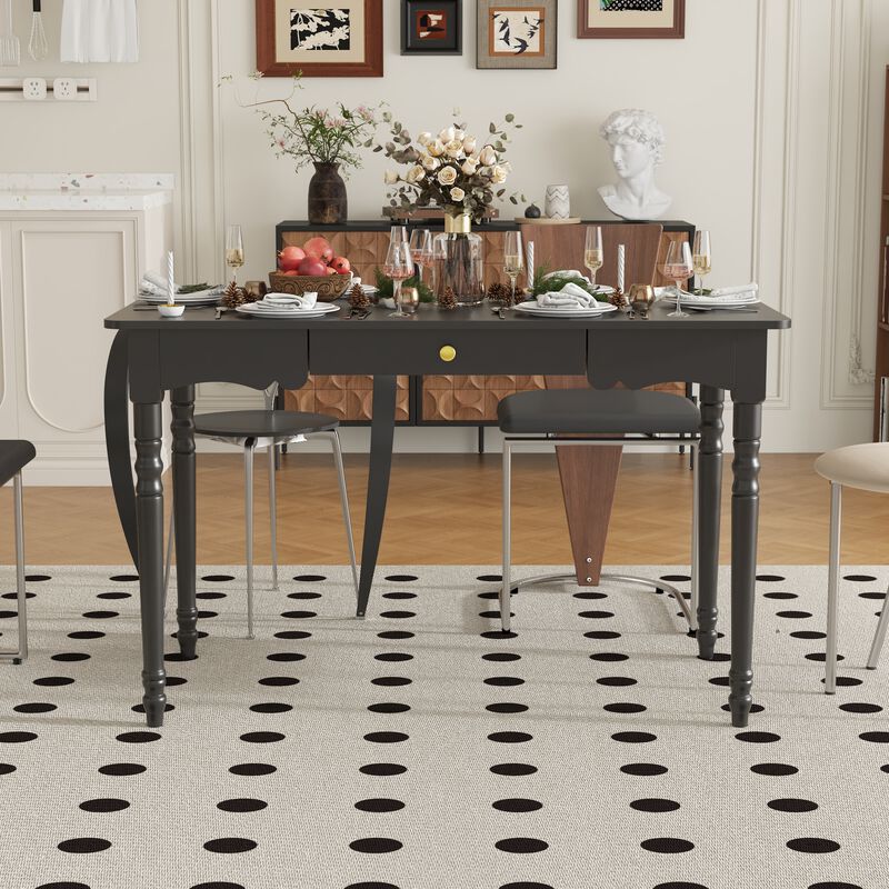 FUFU&GAGA Black Dining Table with Drawer, MDF & Rubberwood Construction (47.2" W x 29.4" H x 23.6" D), Black