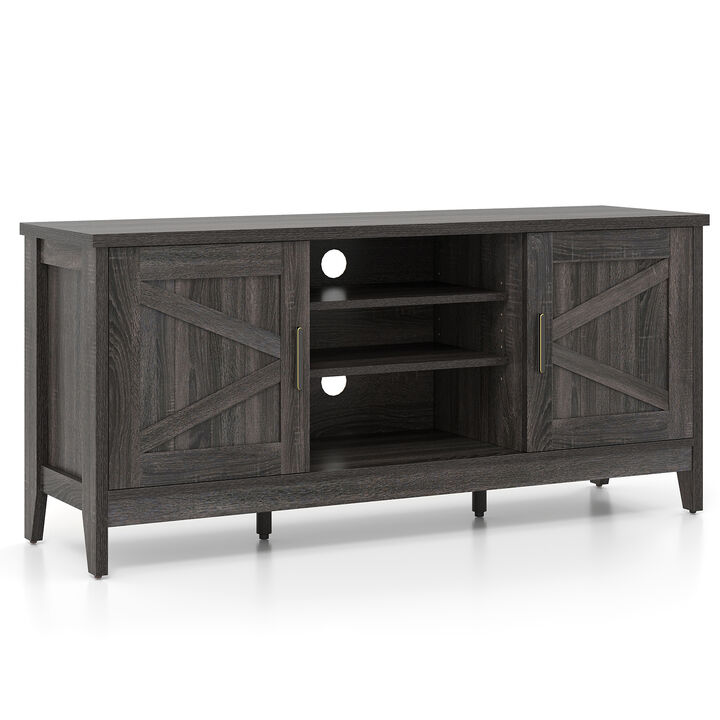 Farmhouse Entertainment Center TV Stand with 2 Storage Cabinets for Living Room-Grey