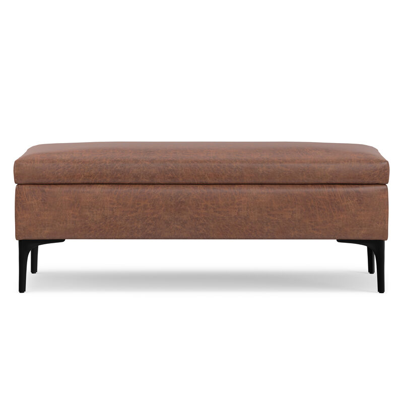 Rebecca 48 inch Wide Mid Century Modern Rectangle Large Coffee Table&nbsp;Storage Ottoman with Lift up Lid in Distressed Saddle Brown Faux Leather, Assembled image number 6