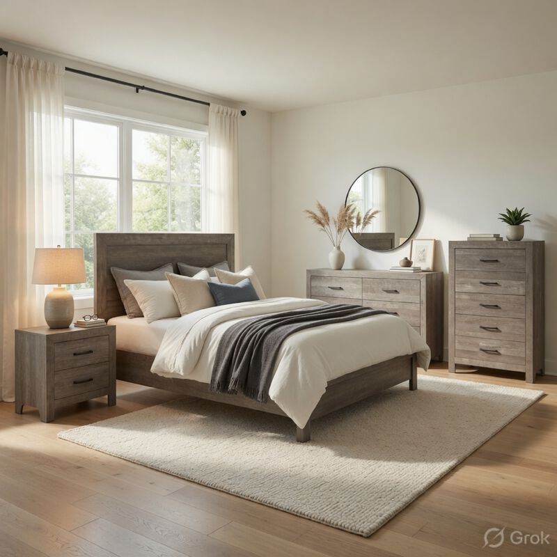 Queen Size Bedroom Set, Traditional Carved Wood Design, Gray Finish, 4-Piece Set with Bed, Nightstand, Dresser and Chest image number 8