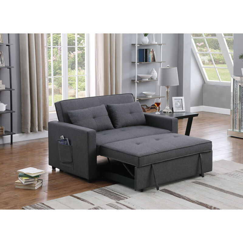 Streamdale Zoey Dark Gray Linen Convertible Sleeper Loveseat With Side Pocket