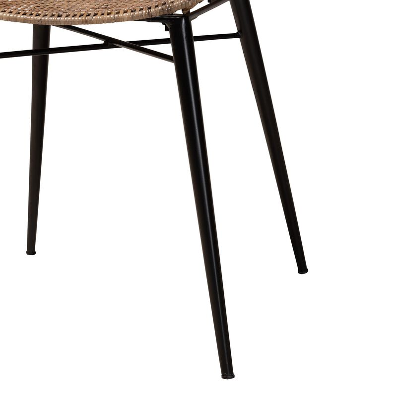 Baxton Studio Ballerina Modern Bohemian Greywashed Rattan and Black Metal 2-Piece Dining Chair Set