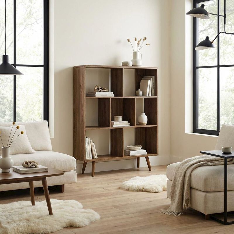 Wood Grain Bookcase with 7 Shelves for Living Room Storage image number 4