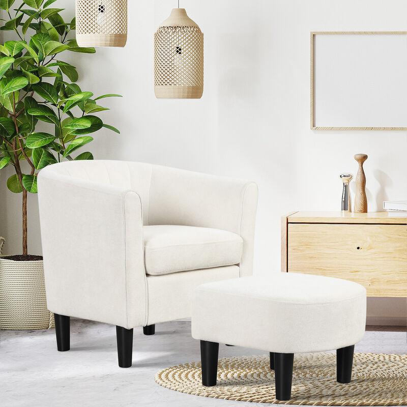 Upholstered Teddy Velvet Club Barrel Chair with Ottoman with Footrest