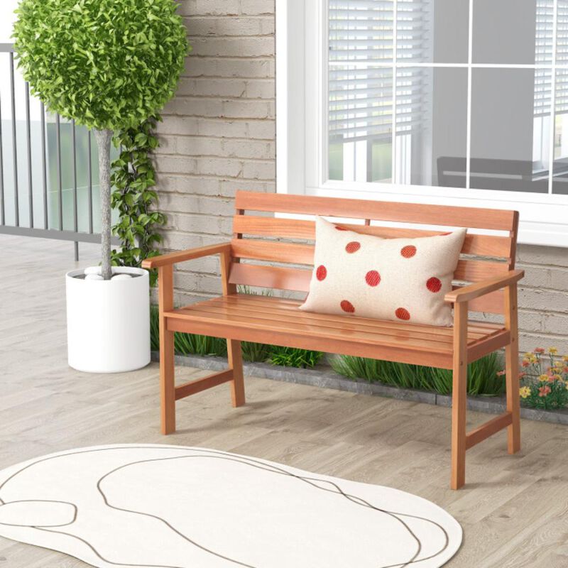 Hivvago Patio Hardwood Bench Wood 2-Seat Chair with Breathable Slatted Seat & Inclined Backrest