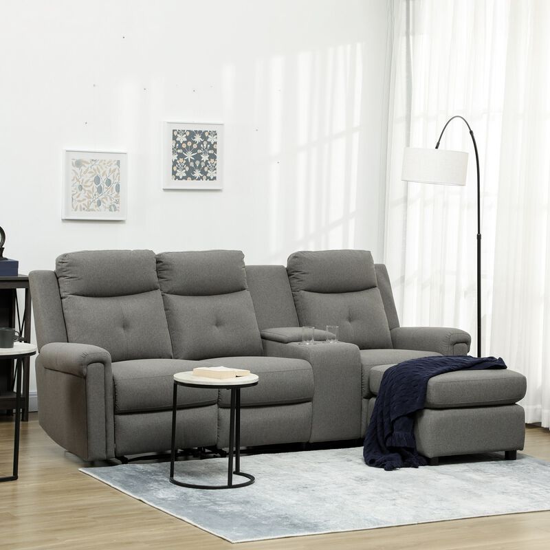 Gray Luxe Lounging: L-Shaped Reclining Sofa with Chaise & USB