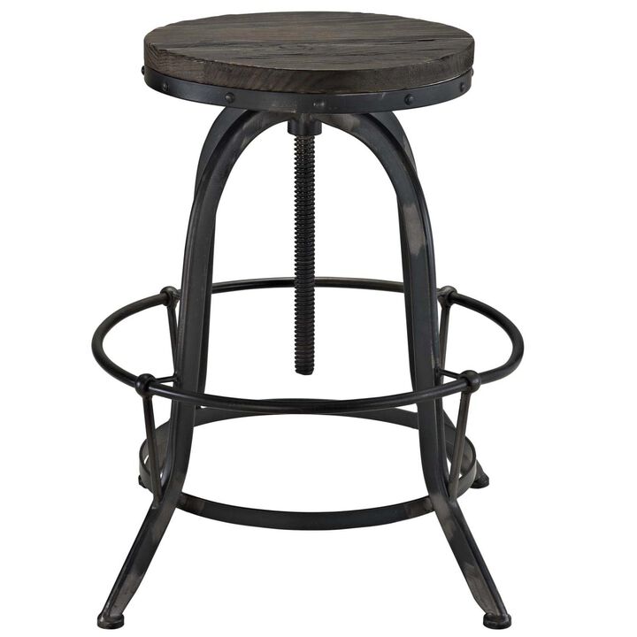 Modway Collect Industrial Modern Rustic Farmhouse Wood Cast Iron Bar Stool in Black