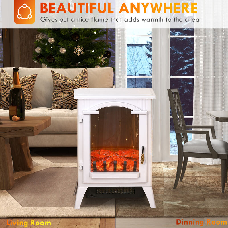 Modern Portable Electric Fireplace Stove Heater w/Adjustable LED Flame, White