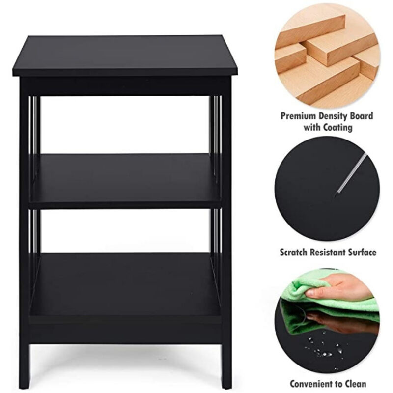 2 Piece 3 Tier Nightstand Set with Reinforced Structure and Stable Design image number 4