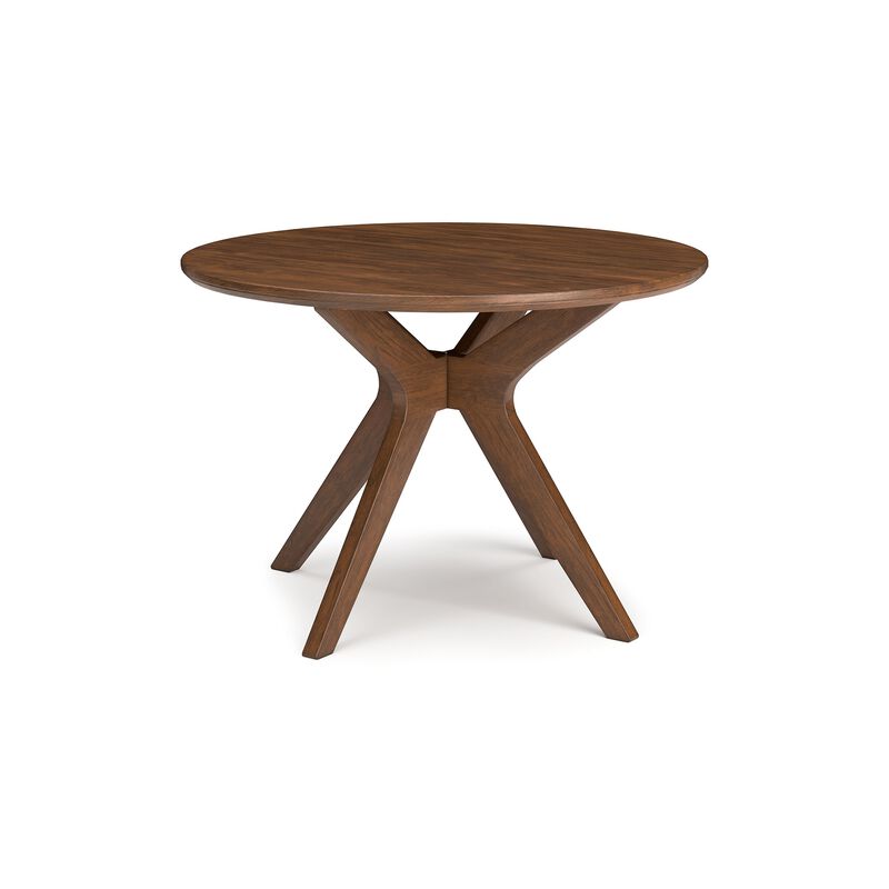 Jeyn Round Dining Table, Modern Curved Base, 45 Inch Brown Mango Wood