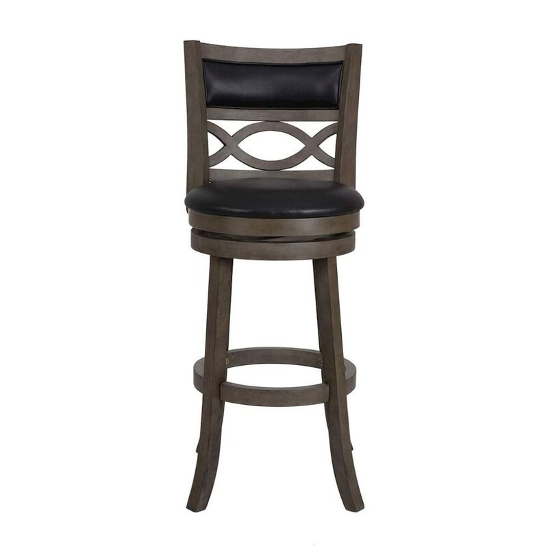 Gray Wood Swivel Bar Stool Set of 2, PU Seat, Reinforced Footrest image number 3