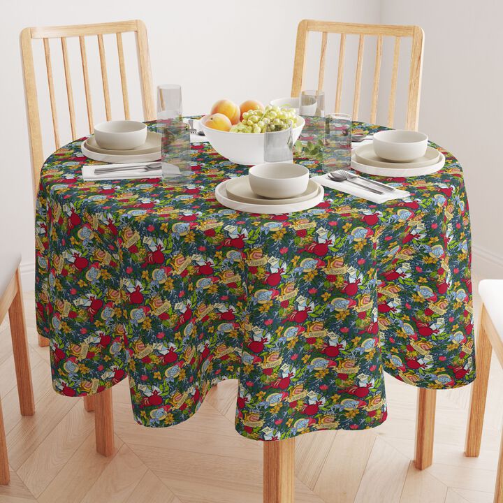 Fabric Textile Products, Inc. Round Tablecloth, 100% Polyester, Happy Jewish New Year