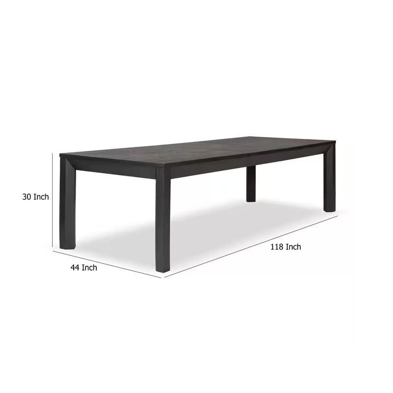 Kizie Dining Table, 94-118 Inch Extendable, Weathered Black Rubberwood - Benzara