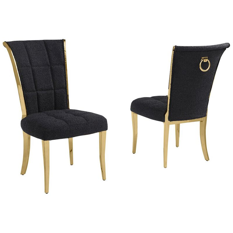 Best Quality Furniture Black Boucle Side Chairs With Gold Base (Set Of 2)