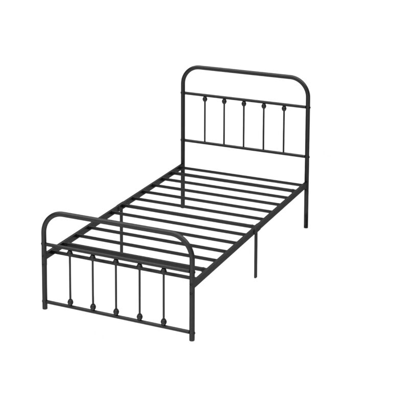 Hivvago Twin size Farmhouse Black Metal Bed Frame with Rounded Headboard Footboard